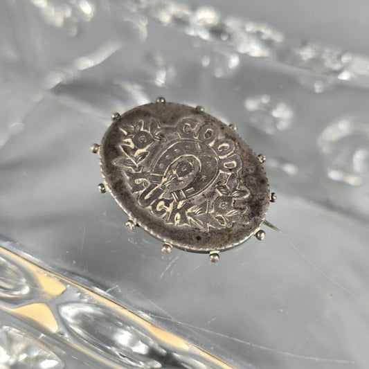 Englische Silber Brosche - Antik - Good Luck mit Hufeisen