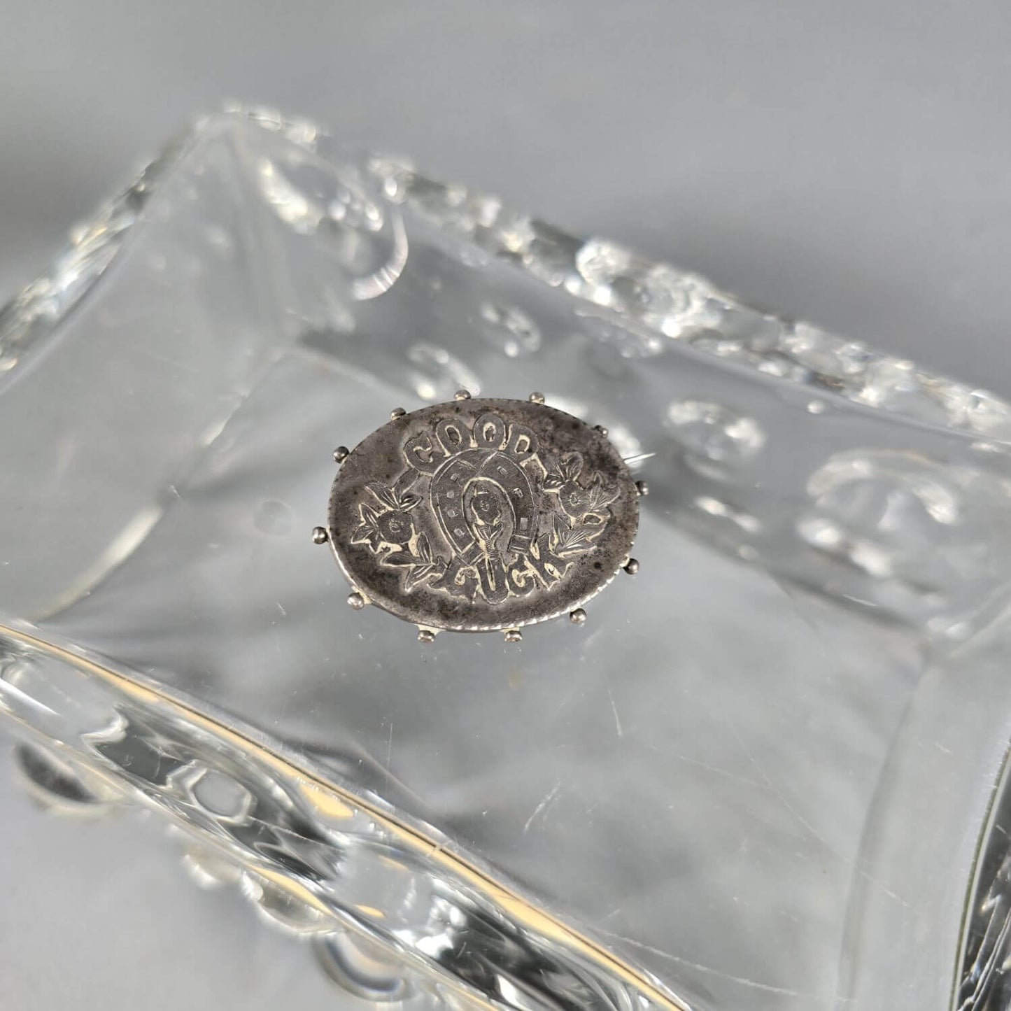 Englische Silber Brosche - Antik - Good Luck mit Hufeisen
