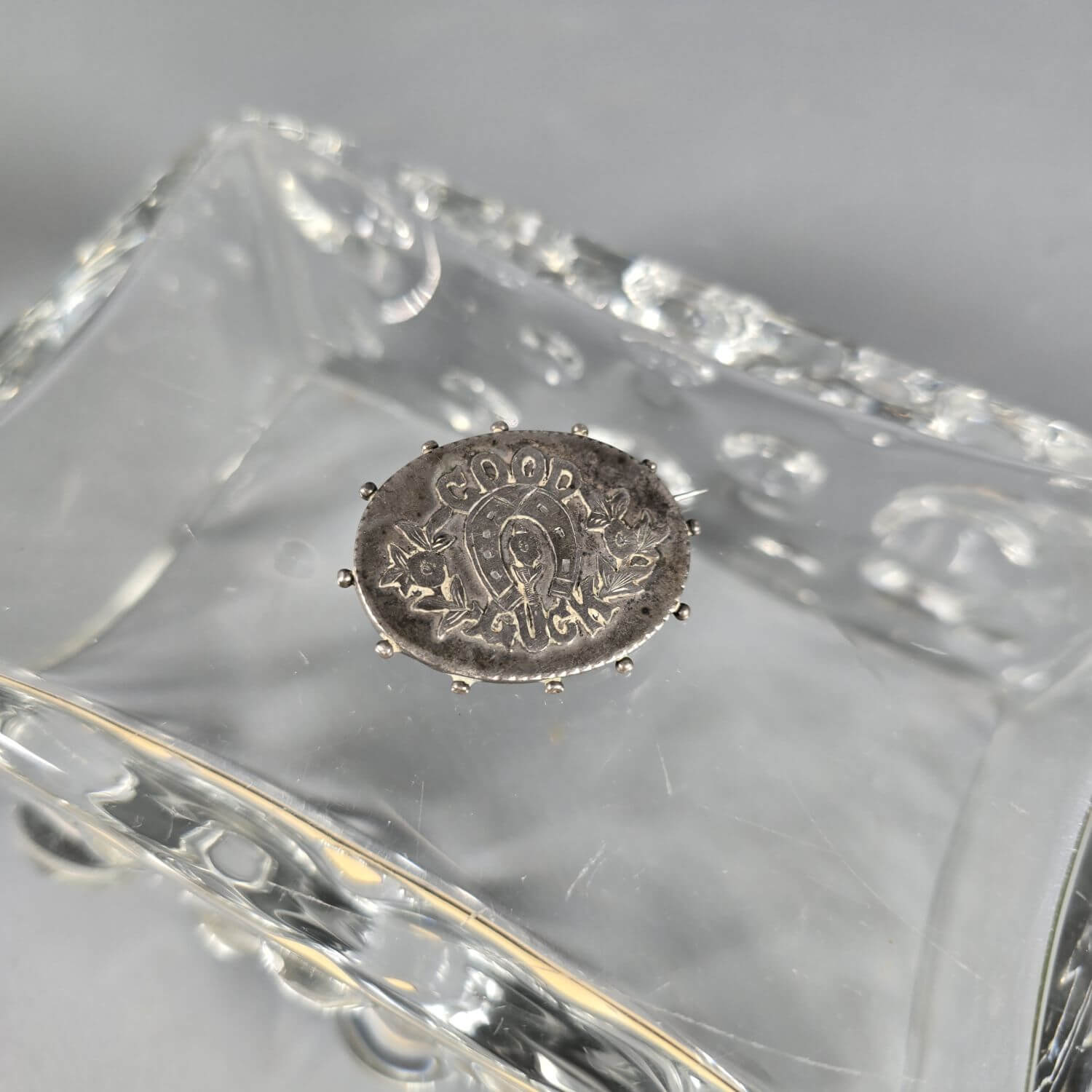 Englische Silber Brosche - Antik - Good Luck mit Hufeisen