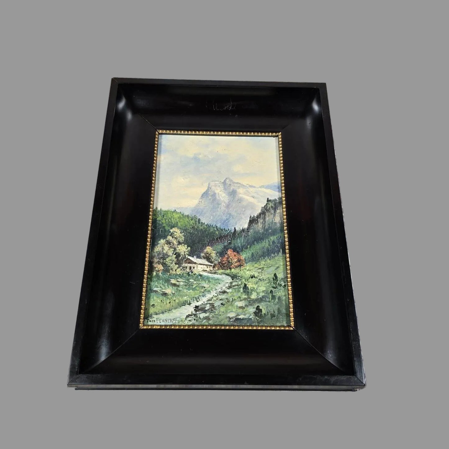 Theodor Hugo Fenners - Öl auf Hartfaser - Gebirge - Bach - Landschaft