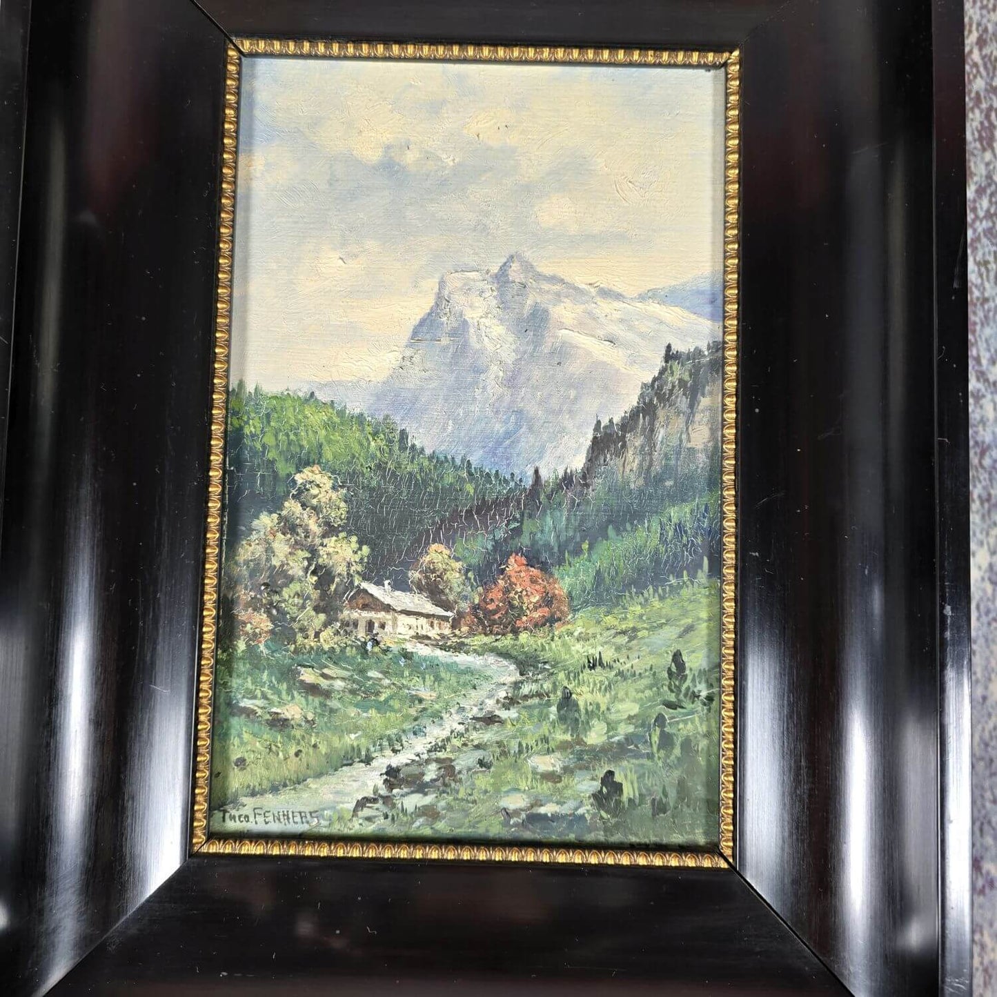 Theodor Hugo Fenners - Öl auf Hartfaser - Gebirge - Bach - Landschaft