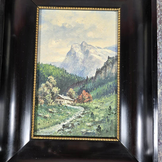 Theodor Hugo Fenners - Öl auf Hartfaser - Gebirge - Bach - Landschaft