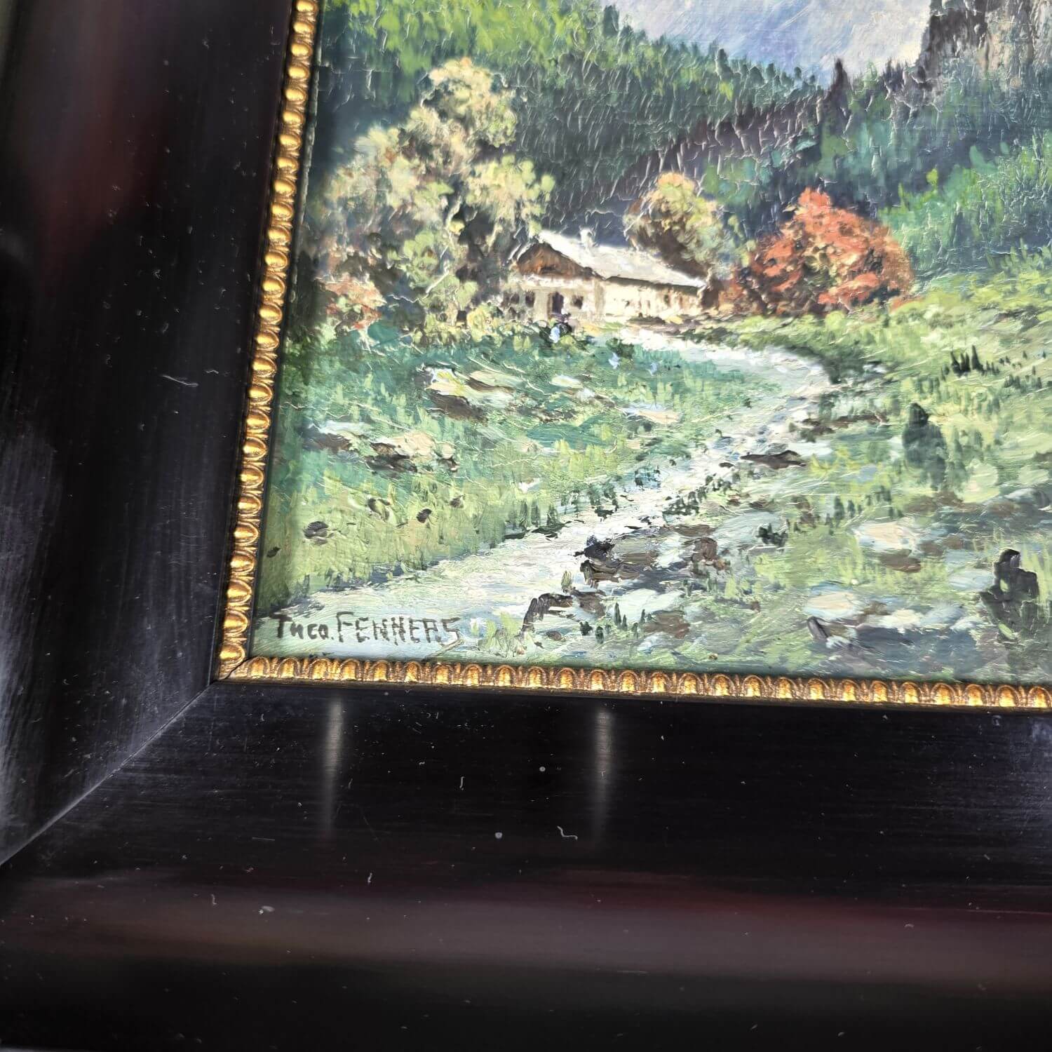 Theodor Hugo Fenners - Öl auf Hartfaser - Gebirge - Bach - Landschaft