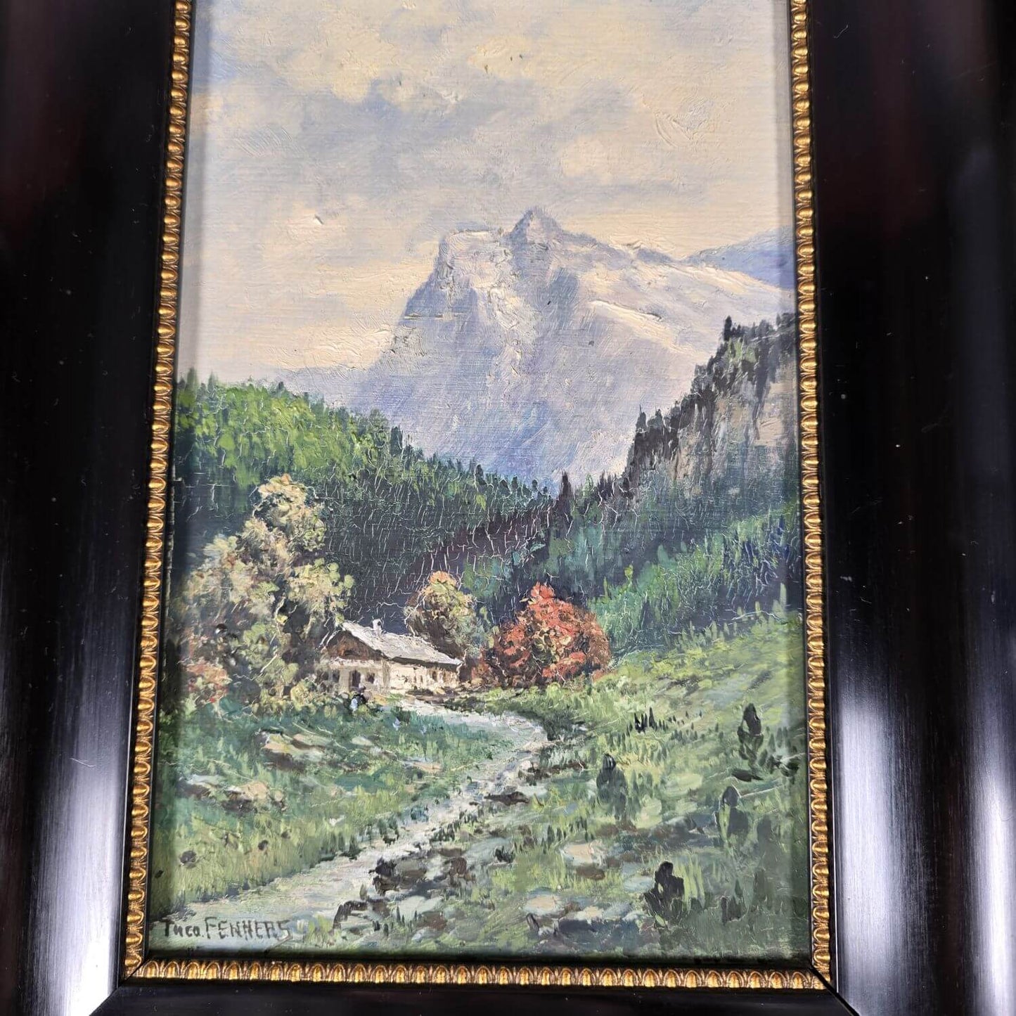 Theodor Hugo Fenners - Öl auf Hartfaser - Gebirge - Bach - Landschaft