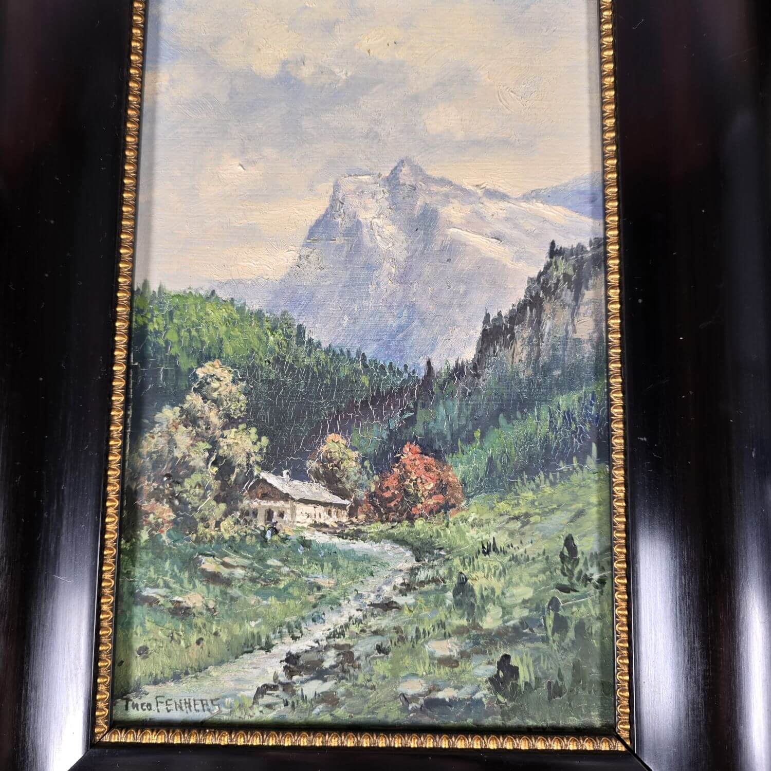Theodor Hugo Fenners - Öl auf Hartfaser - Gebirge - Bach - Landschaft