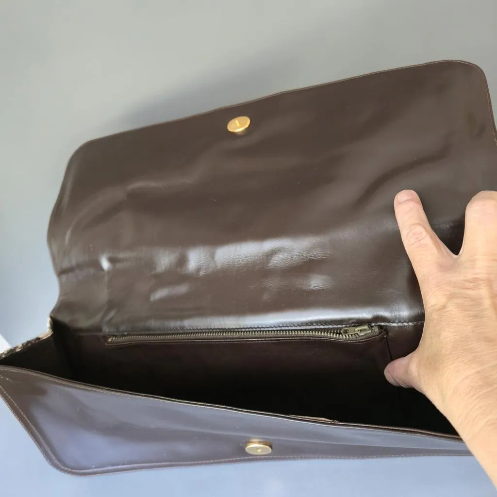 Große Echtleder Vintage Clutch in Python-Schlangenleder-Optik