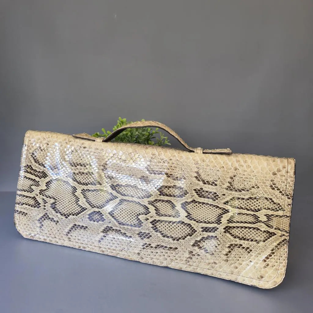 Große Echtleder Vintage Clutch in Python-Schlangenleder-Optik