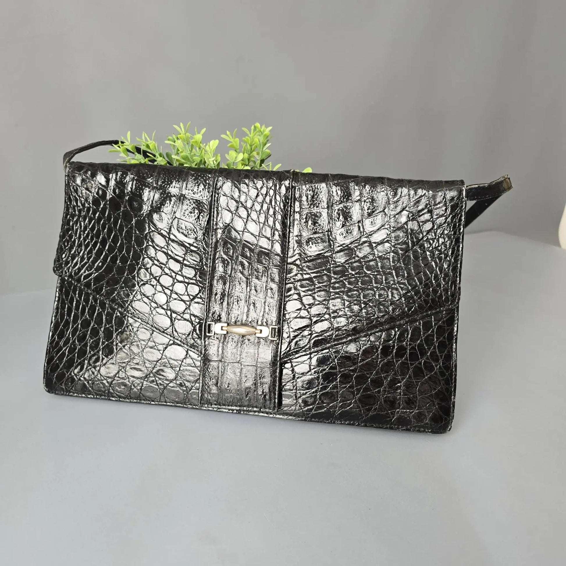 Vintage Clutch - mit abnehmbaren Trageriemen - Leder Kroko Optik 