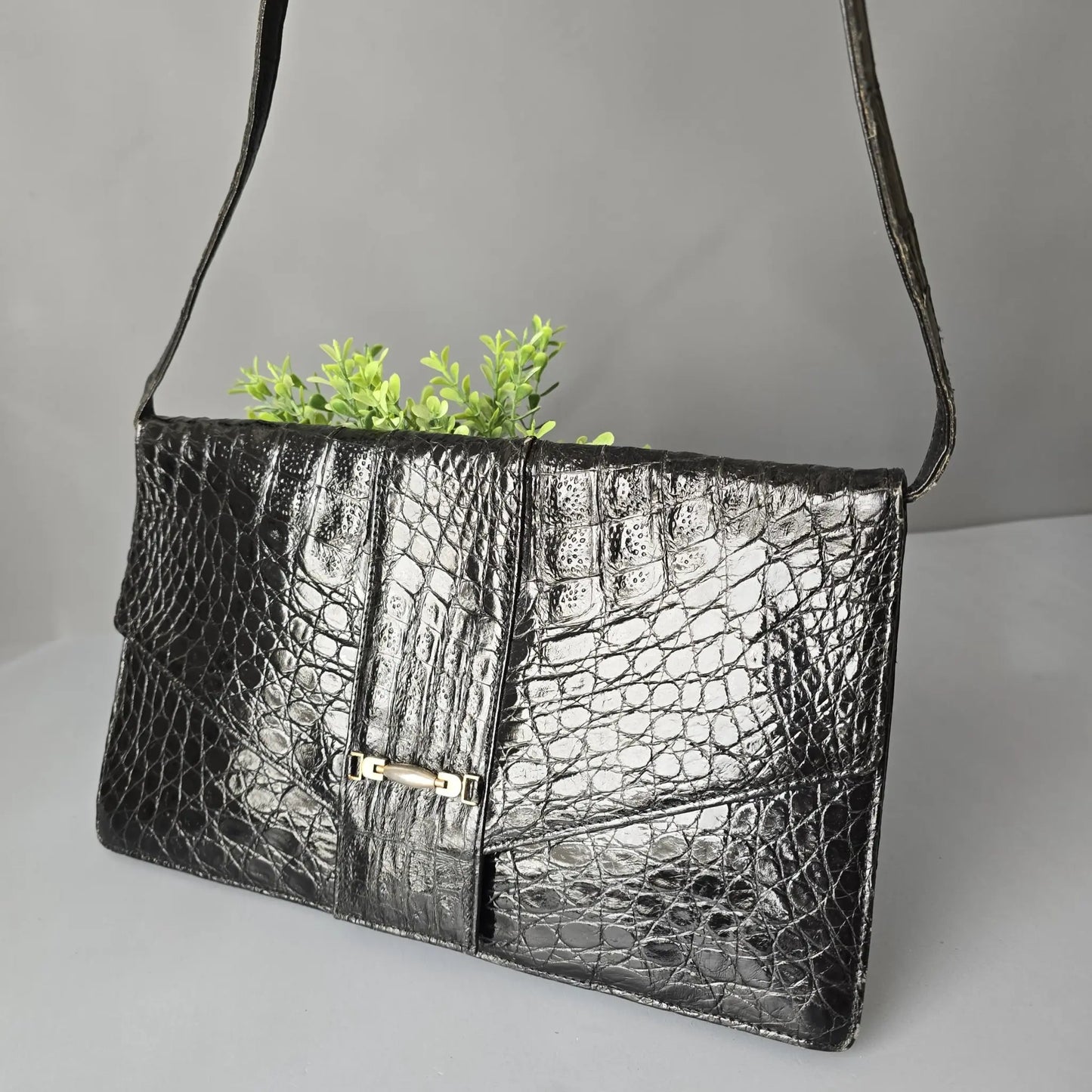 Vintage Clutch - mit abnehmbaren Trageriemen - Leder Kroko Optik 