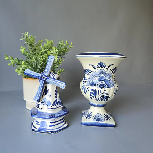 Set Delfter Porzellan - Vase und Windmühle