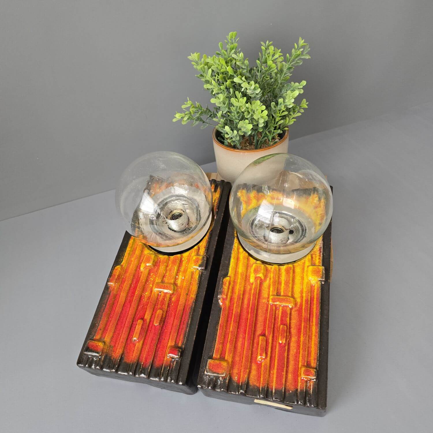 Paar Fat Lava Keramik Wandlampen, space Age