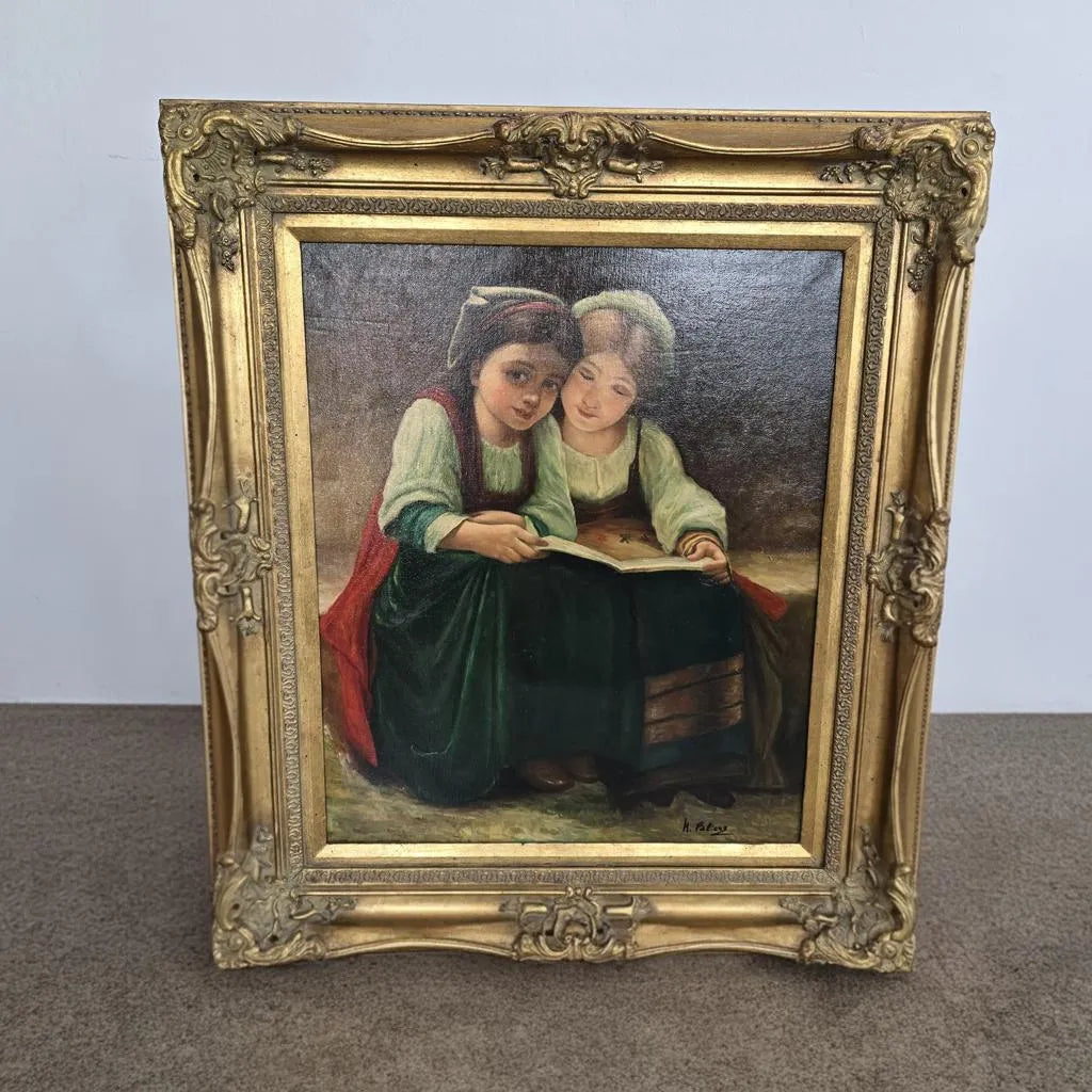 Gemälde in Prunkrahmen - Öl auf leinwand - Repro Léon-Jean-Bazile Perrault - Eine interessante Geschichte
