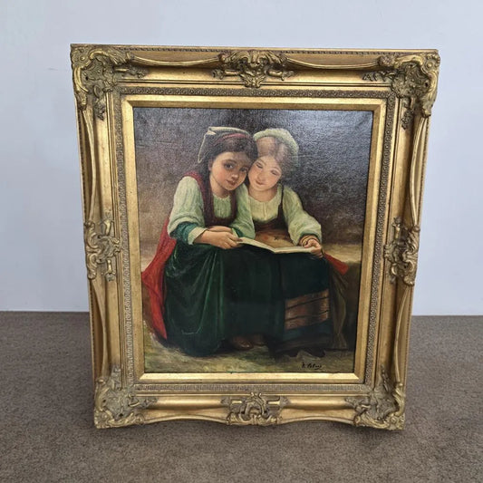 Gemälde in Prunkrahmen - Öl auf leinwand - Repro Léon-Jean-Bazile Perrault - Eine interessante Geschichte