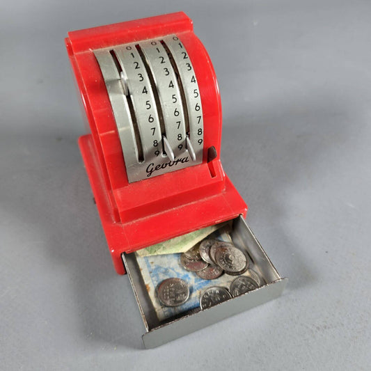 Geobra Kasse für Kaufladen aus den 1970ern - inklusive Spielgeld