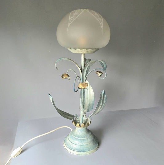 Große Florentiner Tischlampe mit Glasschirm