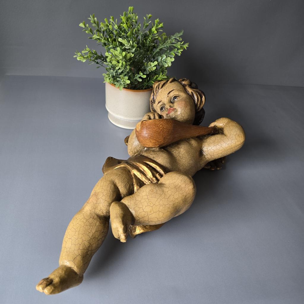 Putte - Engel mit Mandoline- Schnitzerei - 40cm