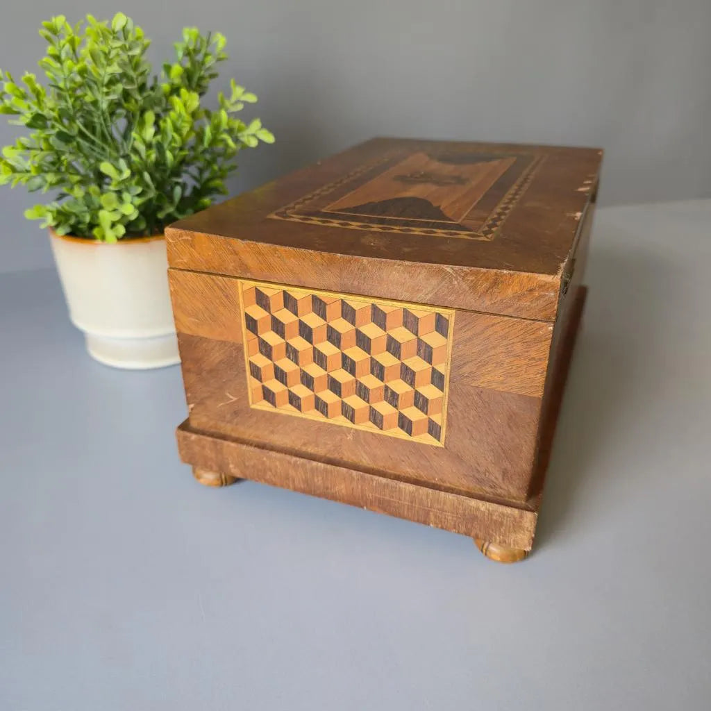 Antike Schatulle - Schmuckkasten - Holzdose mit Intarsien