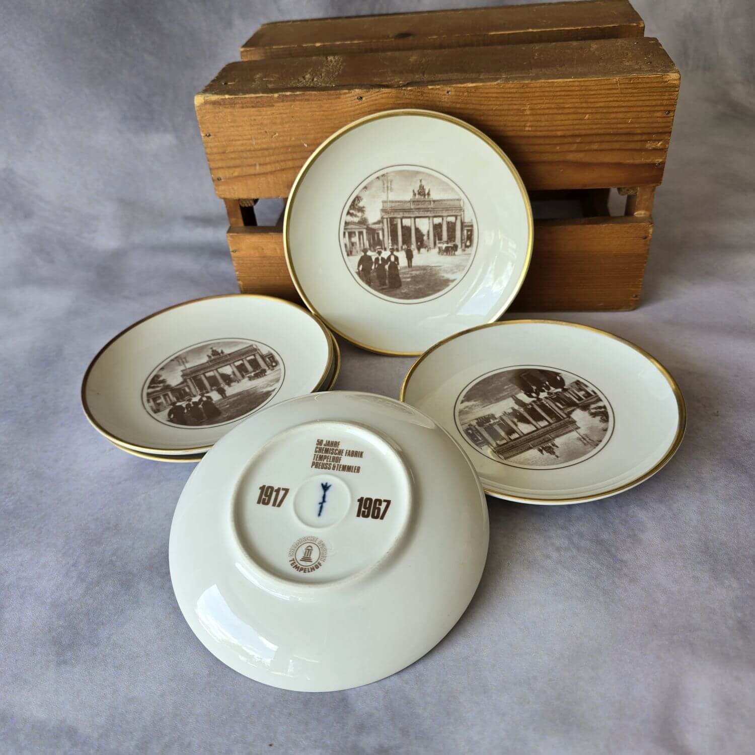 KPM Berlin - 5 kleine Teller 1967 - 50 Jahre Chemische Fabrik Tempelhof Preuss&Temmler