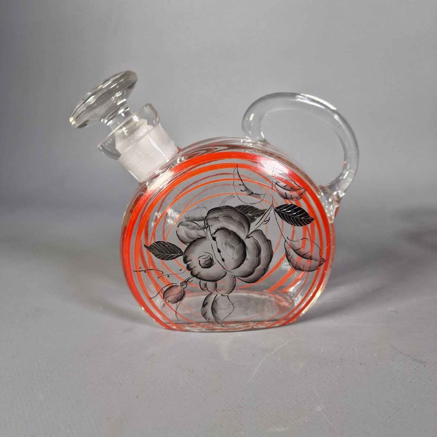 Vintage Karaffe mit Gläsern - Motiv schwarze Rose