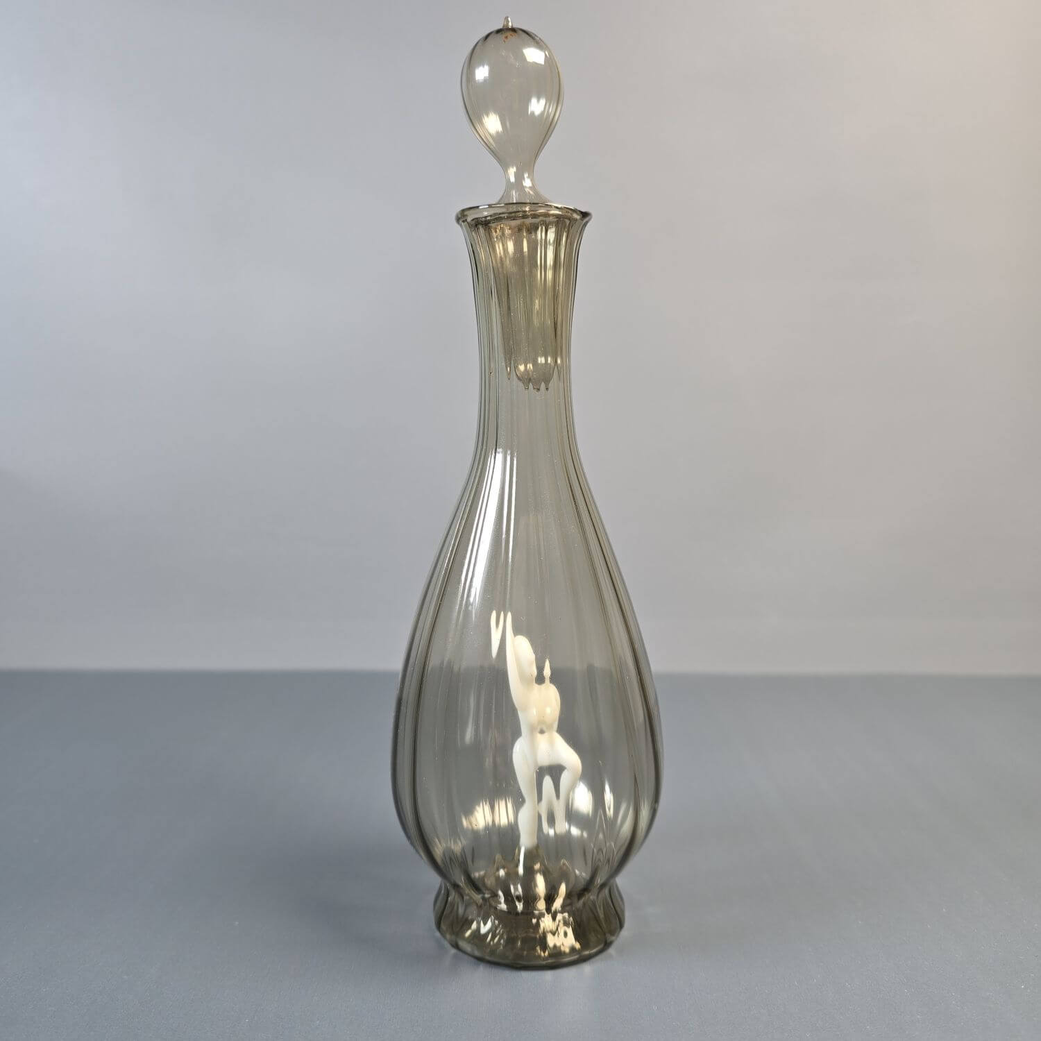Lauscha Likörkaraffe Bimini Rauchglas, Art Deco