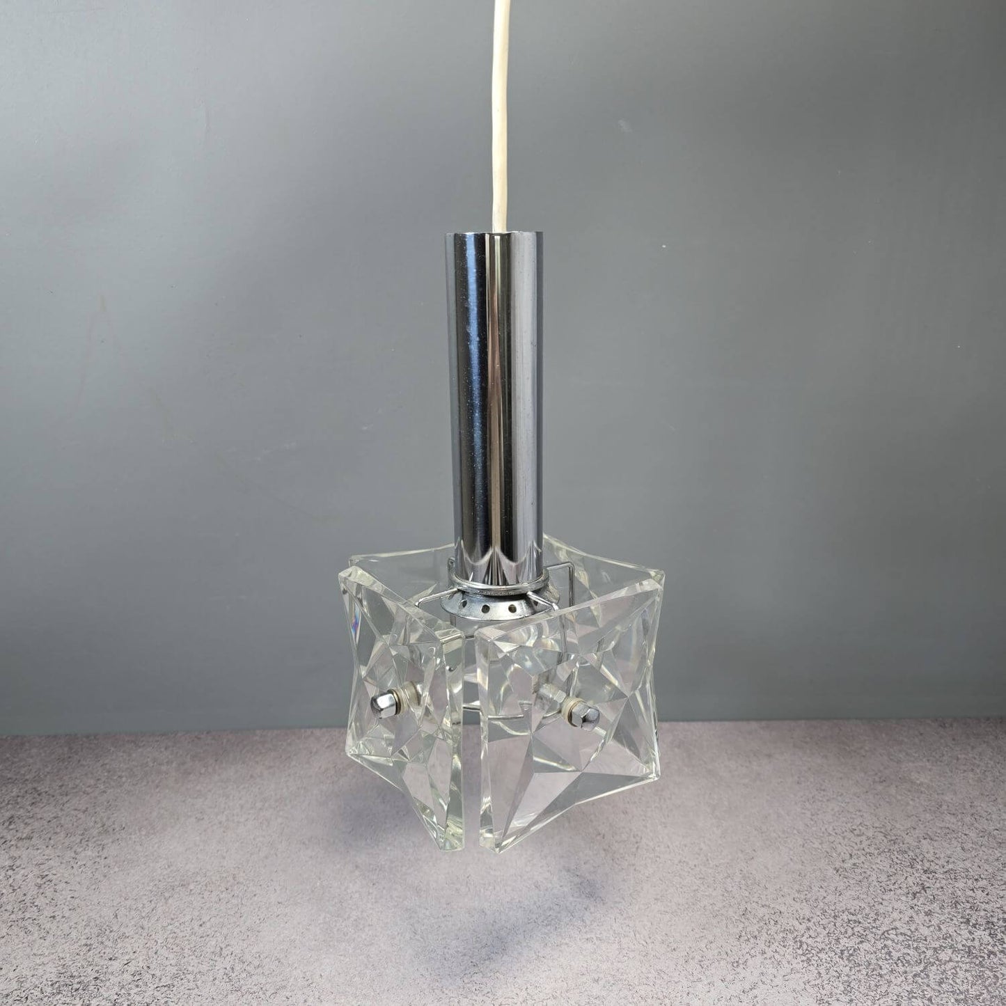 Vintage Deckenlampe Kinkeldey - Chrom und Kristall - 60er 70er Jahre