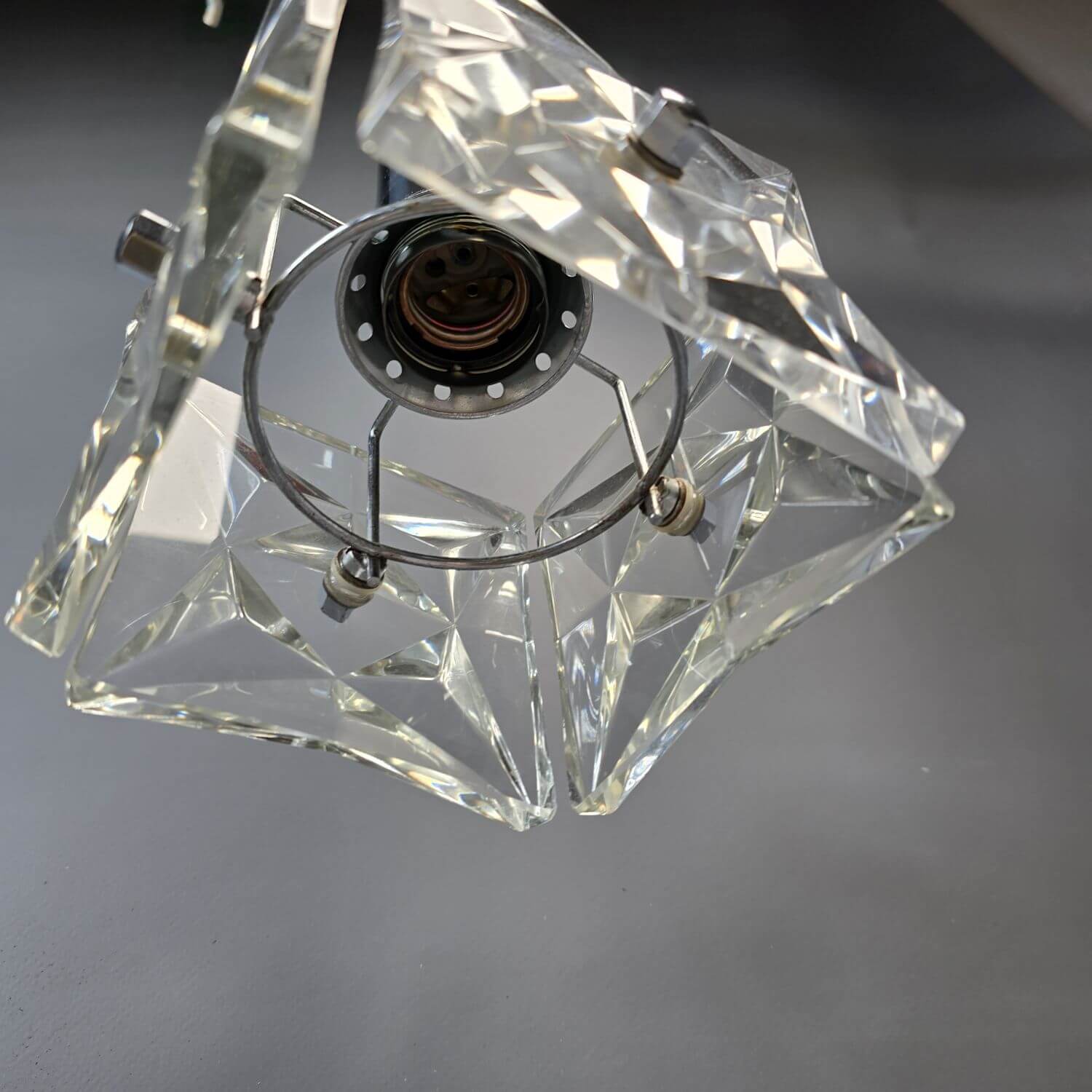 Vintage Deckenlampe Kinkeldey - Chrom und Kristall - 60er 70er Jahre