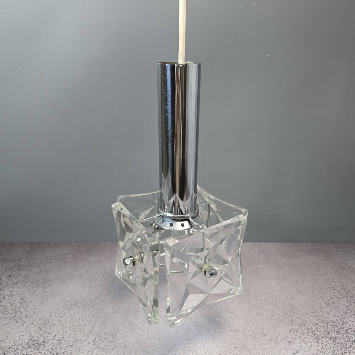 Vintage Deckenlampe Kinkeldey - Chrom und Kristall - 60er 70er Jahre