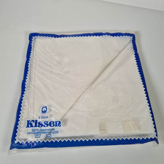 Zwei Kissenbezüge - Bettwäsche mit Stickerei - 70er Jahre - noch original verpackt