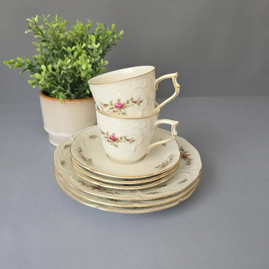 8 Teile Rosenthal Sanssouci elfenbeinfarben - Moosrose Ramona - Tassen Teller