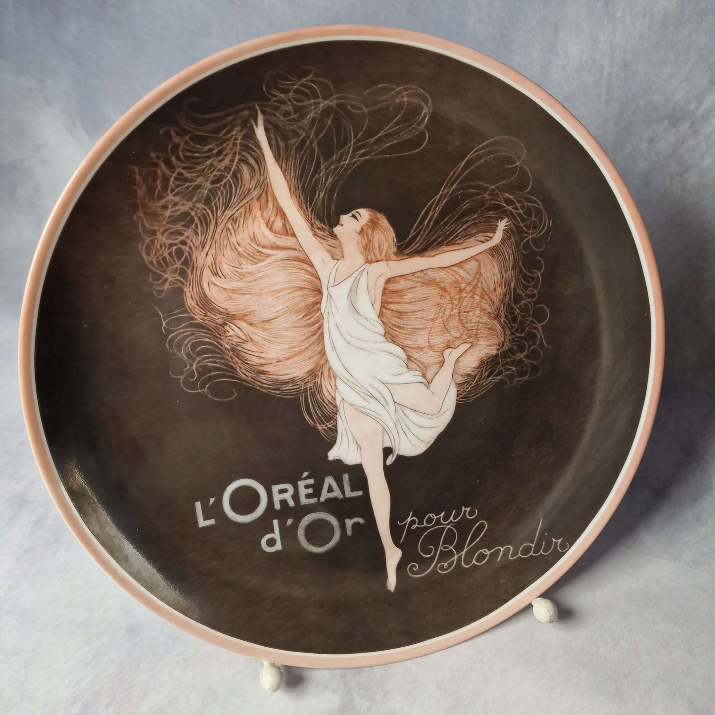 L'Oreal d'Or pour Blondir Porzellan Teller mit Jugendstil Werbemotiv