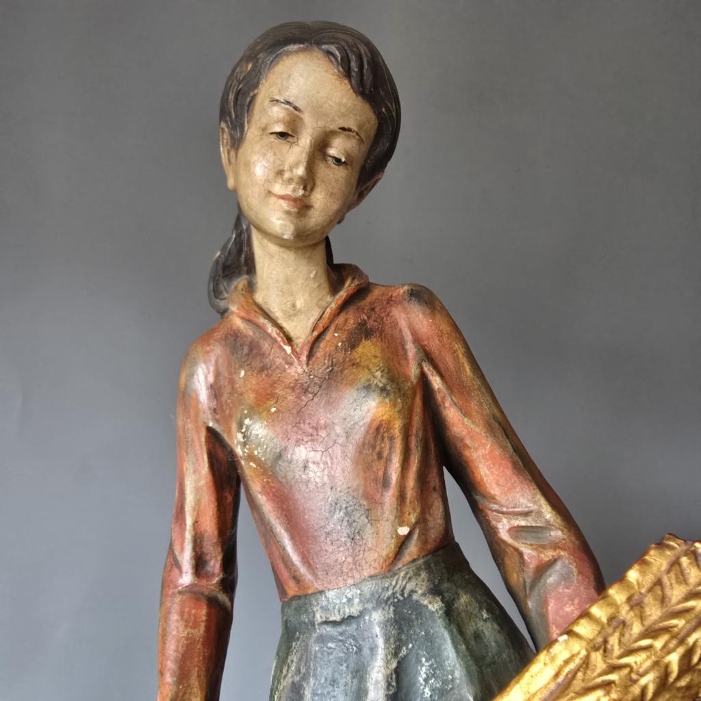 Holzschnitzerei Figur - Südtirol - Hlg. Nothburga mit Sockel - 85cm