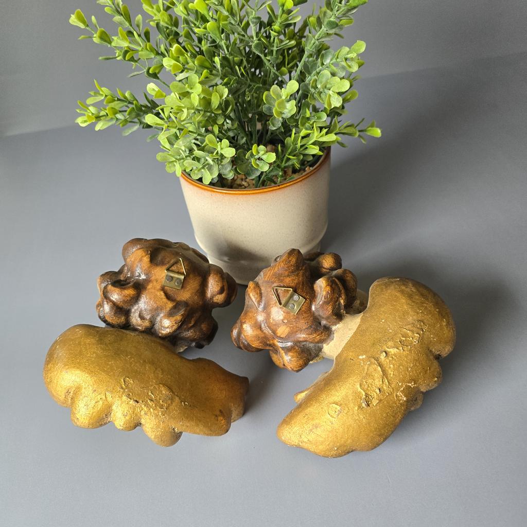 zwei Holz Engel Putte Putto Wandengel Wandbüste Engelskopf