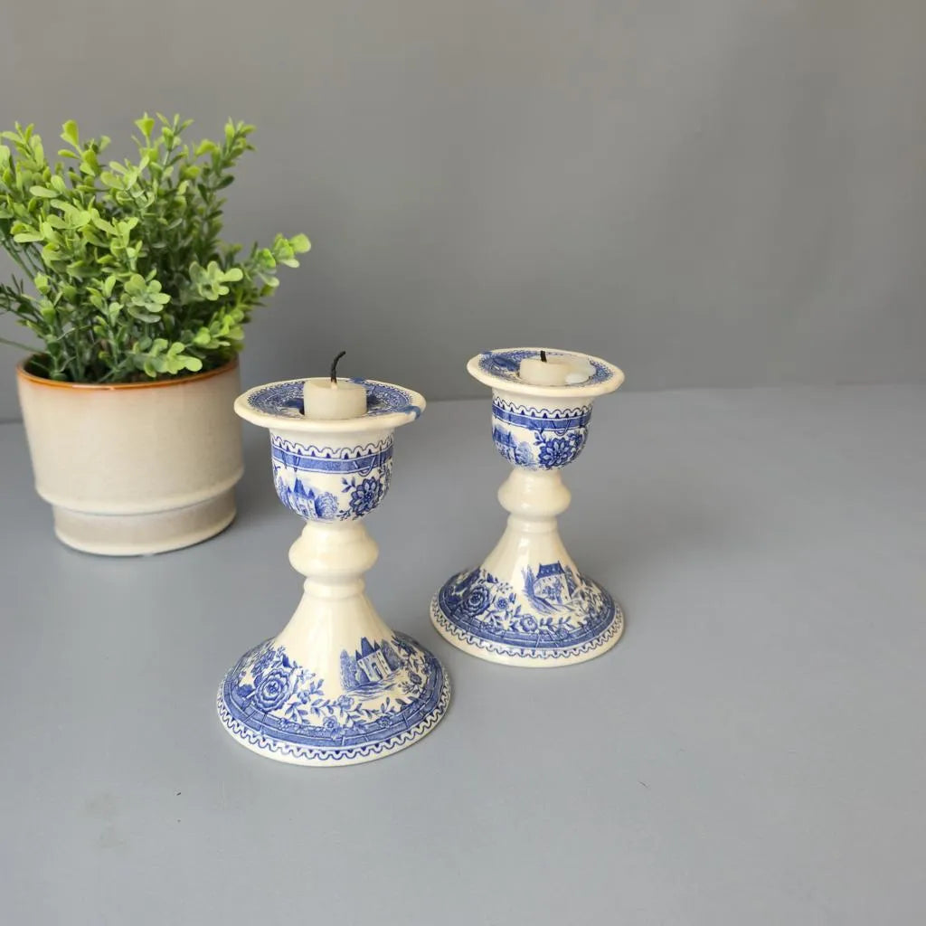 Paar Kerzenständer Villeroy & Boch - Burgenland blau - blaue Bodenmarke