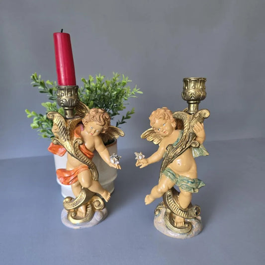 Paar Fontanini Kerzenständer Engel - Italien- Polyresin