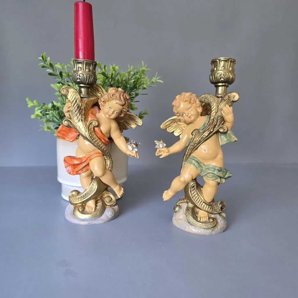 Paar Fontanini Kerzenständer Engel - Italien- Polyresin