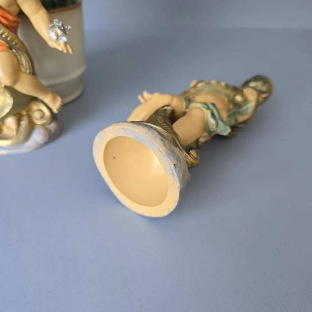 Paar Fontanini Kerzenständer Engel - Italien- Polyresin