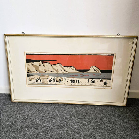 Lithographie Peter JANSSEN - Menschen am Strand - Signiert -  Farblithographie