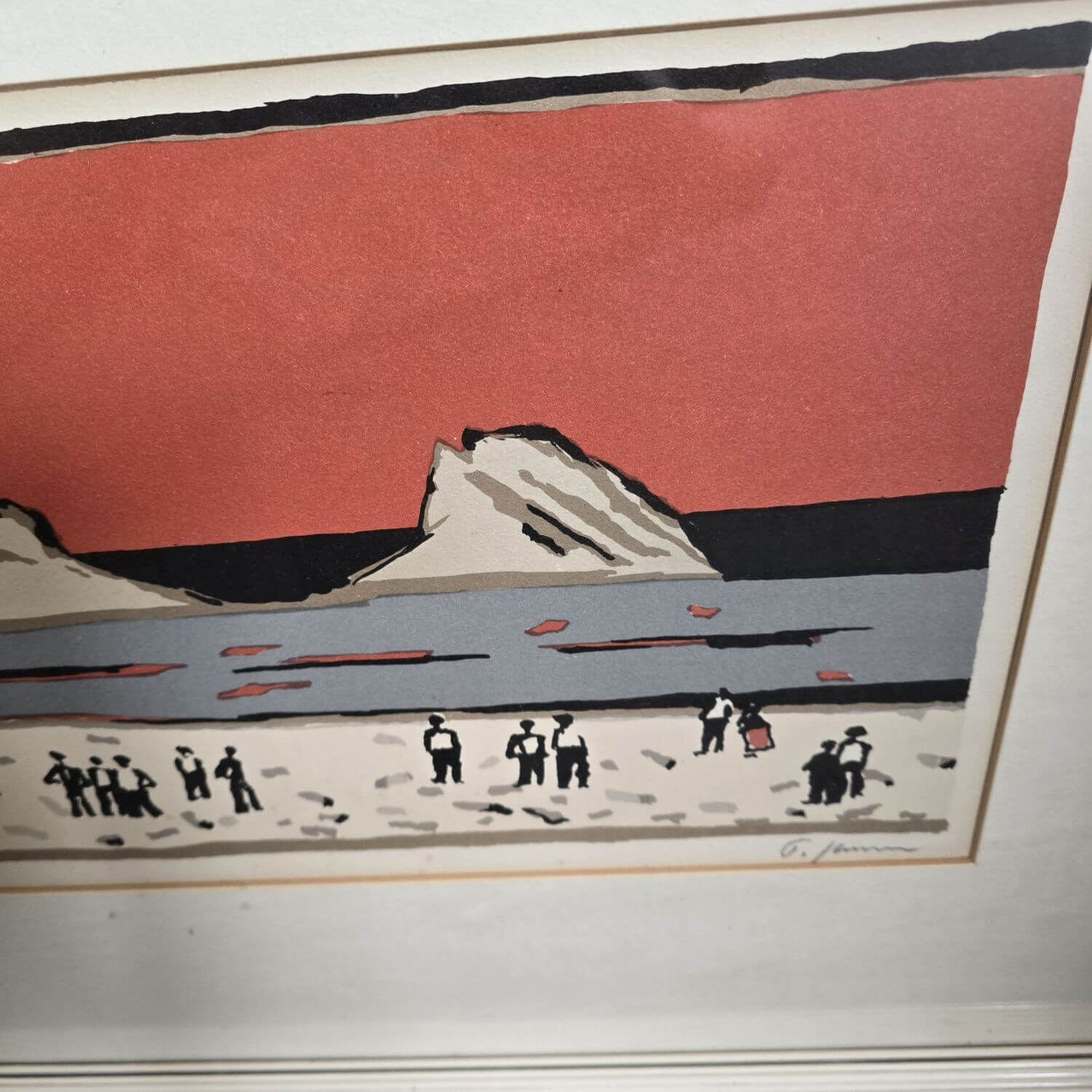 Lithographie Peter JANSSEN - Menschen am Strand - Signiert -  Farblithographie