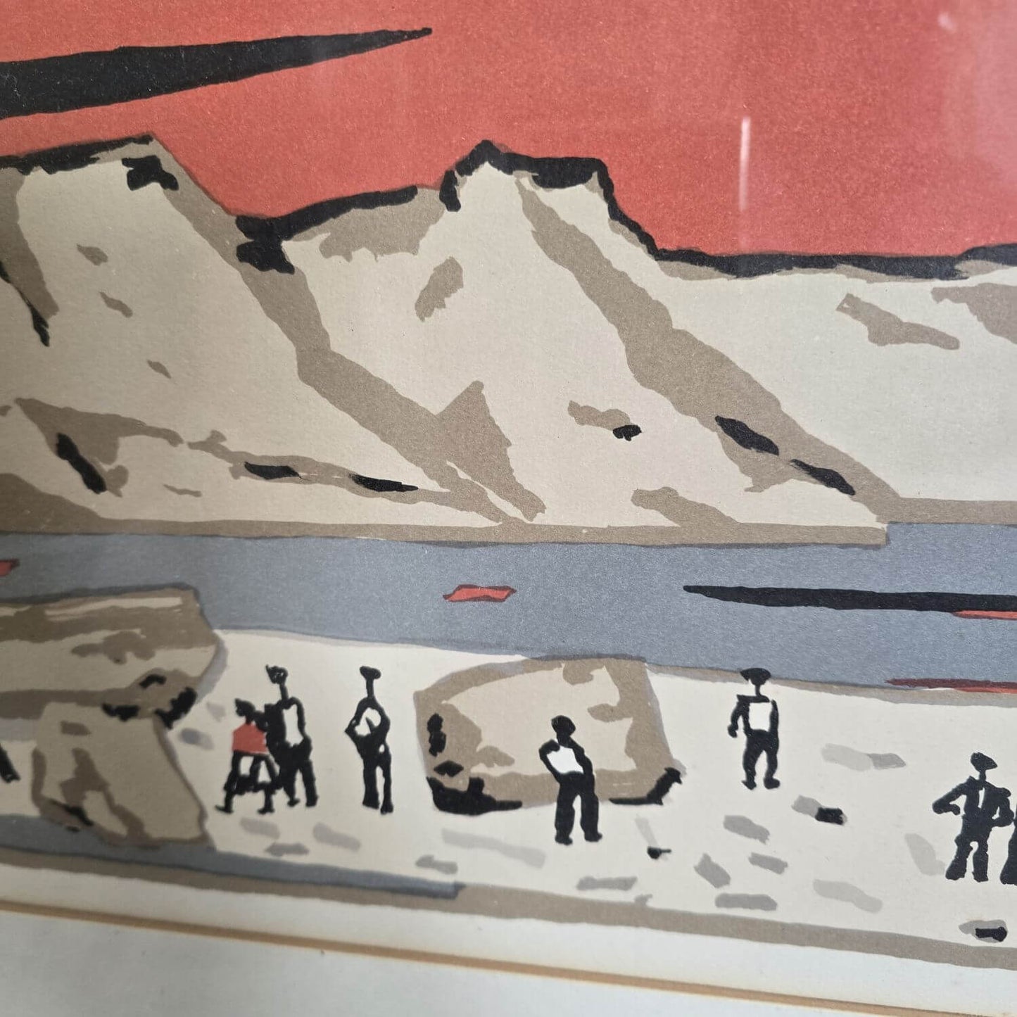 Lithographie Peter JANSSEN - Menschen am Strand - Signiert -  Farblithographie