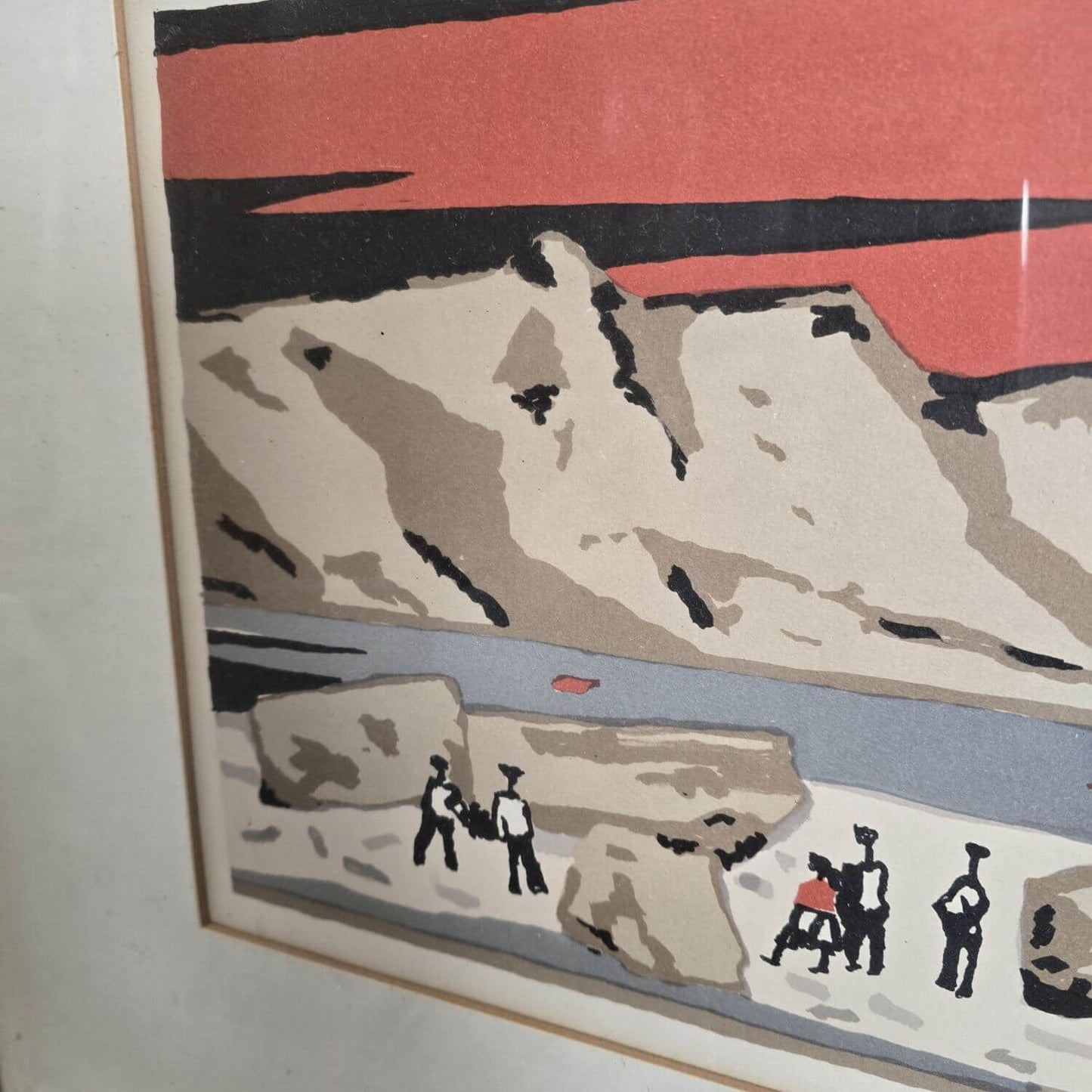 Lithographie Peter JANSSEN - Menschen am Strand - Signiert -  Farblithographie