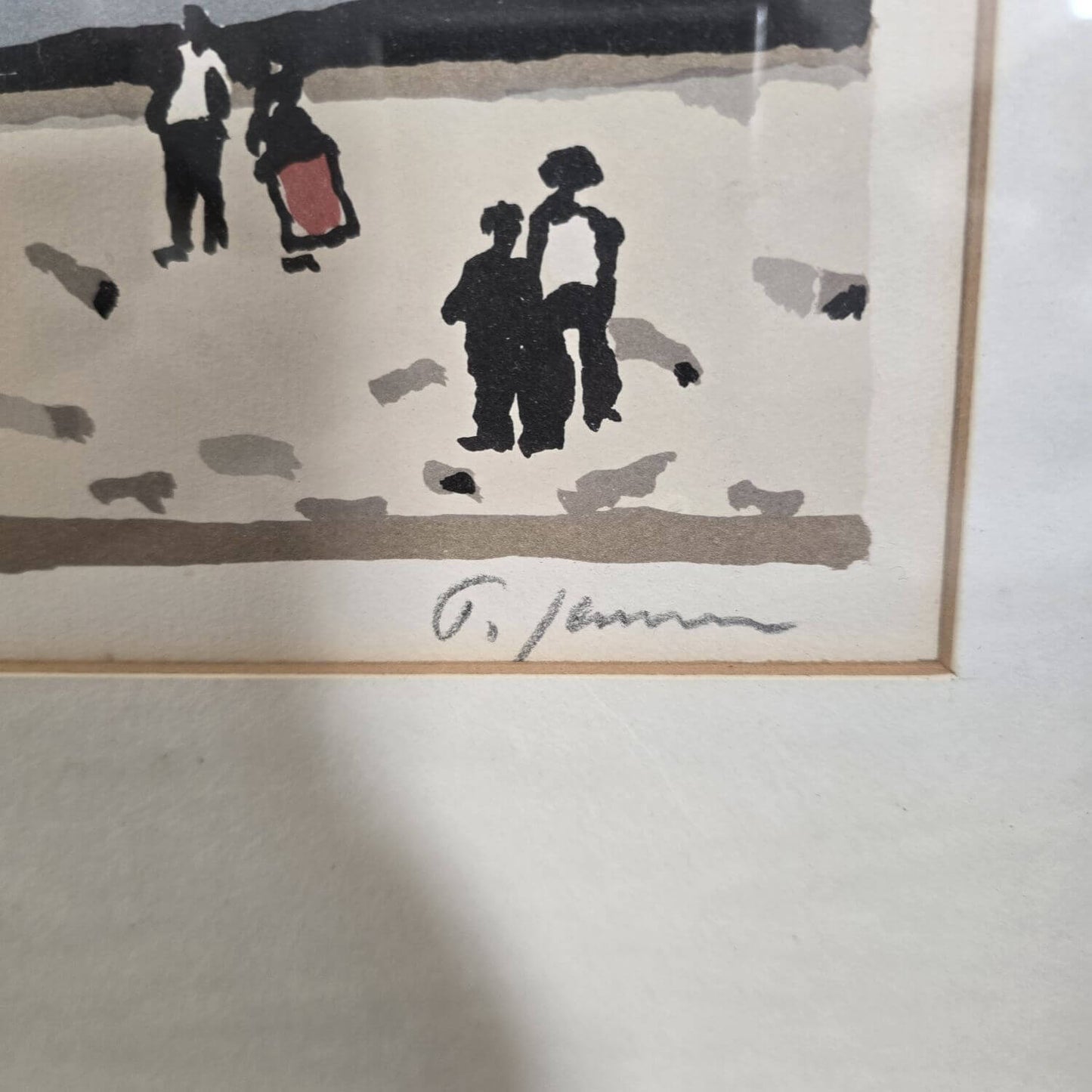 Lithographie Peter JANSSEN - Menschen am Strand - Signiert -  Farblithographie