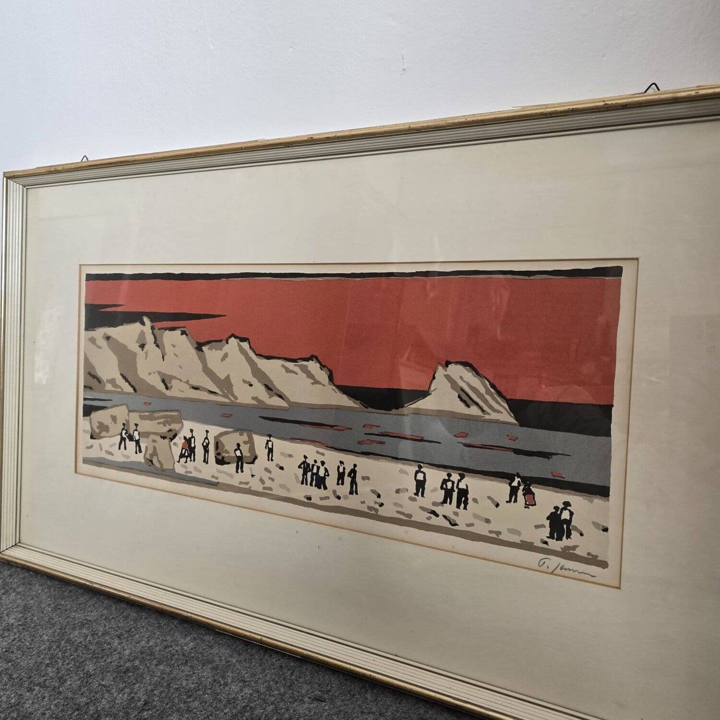 Lithographie Peter JANSSEN - Menschen am Strand - Signiert -  Farblithographie