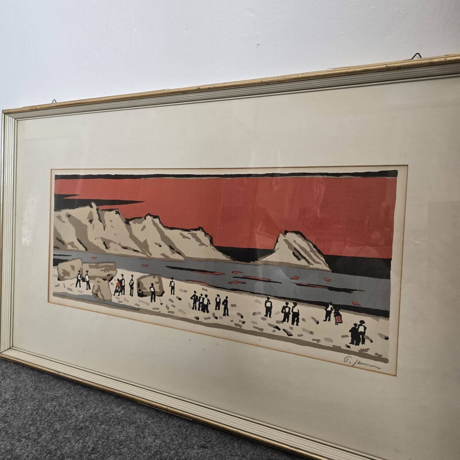 Lithographie Peter JANSSEN - Menschen am Strand - Signiert -  Farblithographie