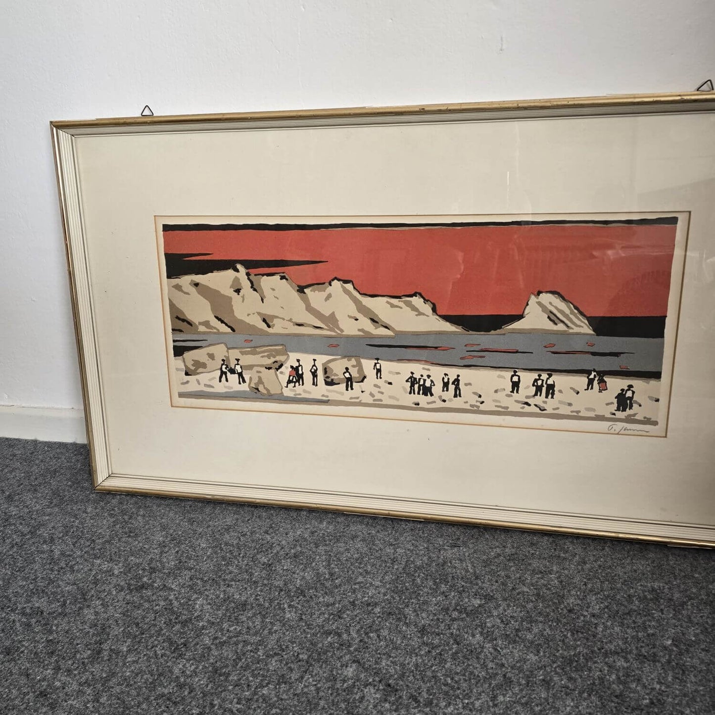 Lithographie Peter JANSSEN - Menschen am Strand - Signiert -  Farblithographie