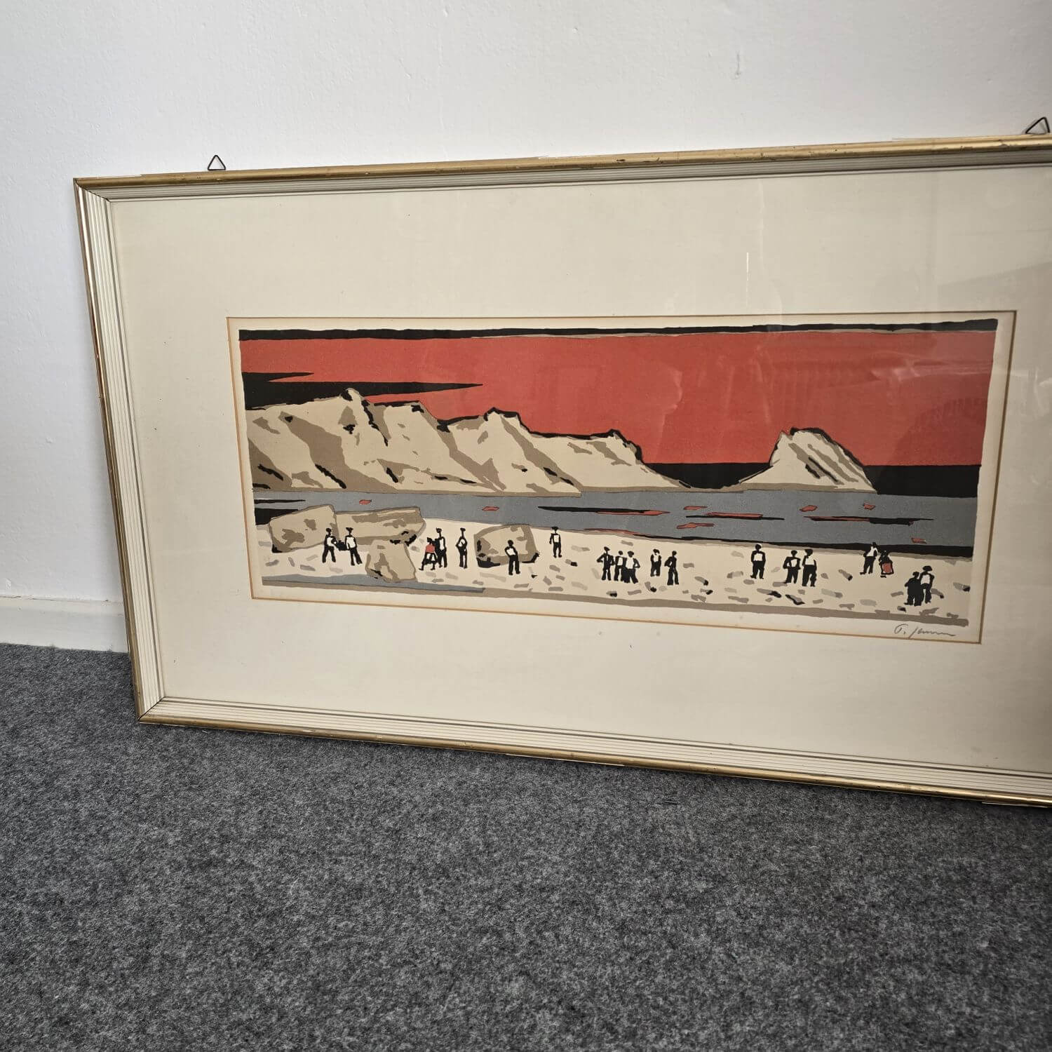 Lithographie Peter JANSSEN - Menschen am Strand - Signiert -  Farblithographie