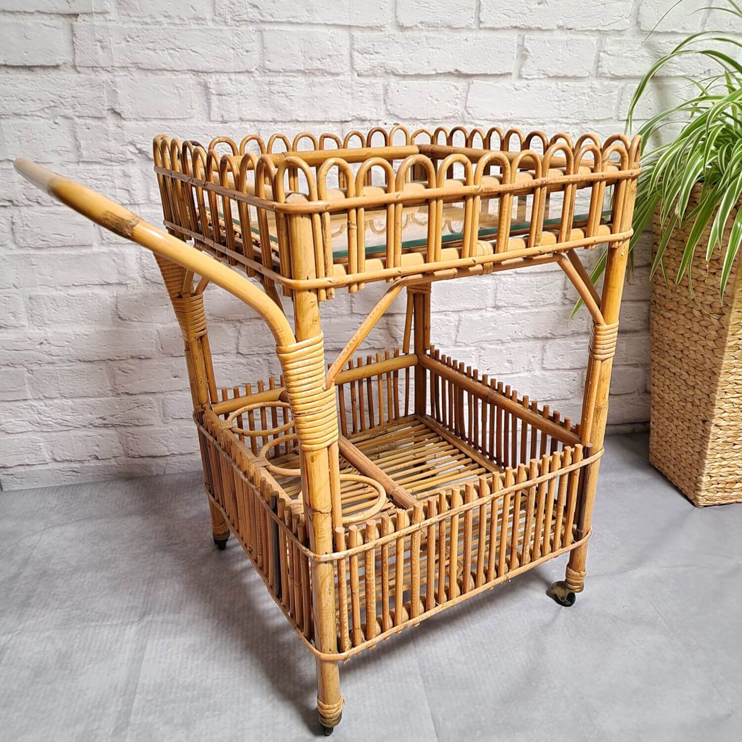 Boho Barwagen Rattan - 1970er Jahre