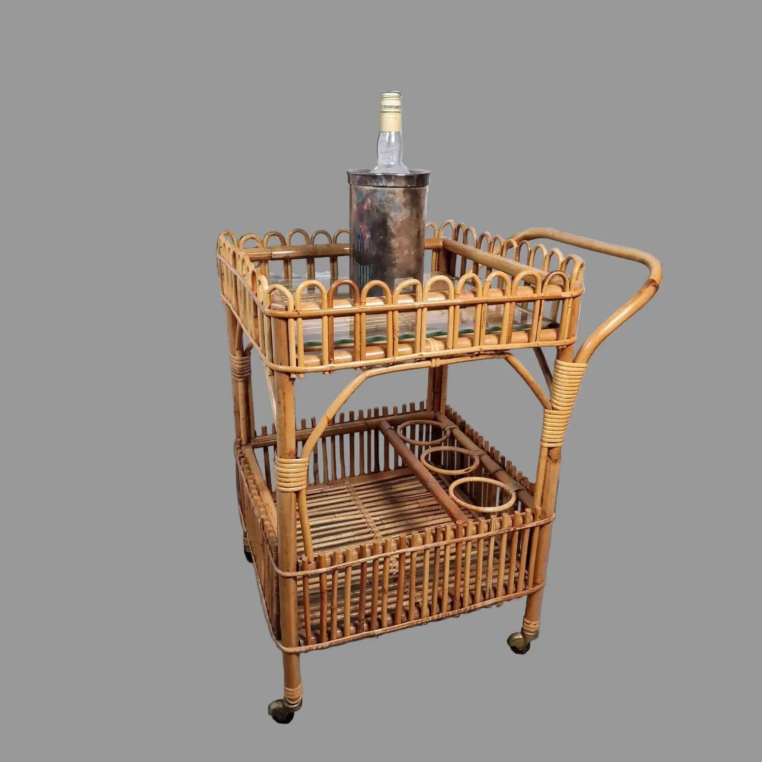 Boho Barwagen Rattan - 1970er Jahre