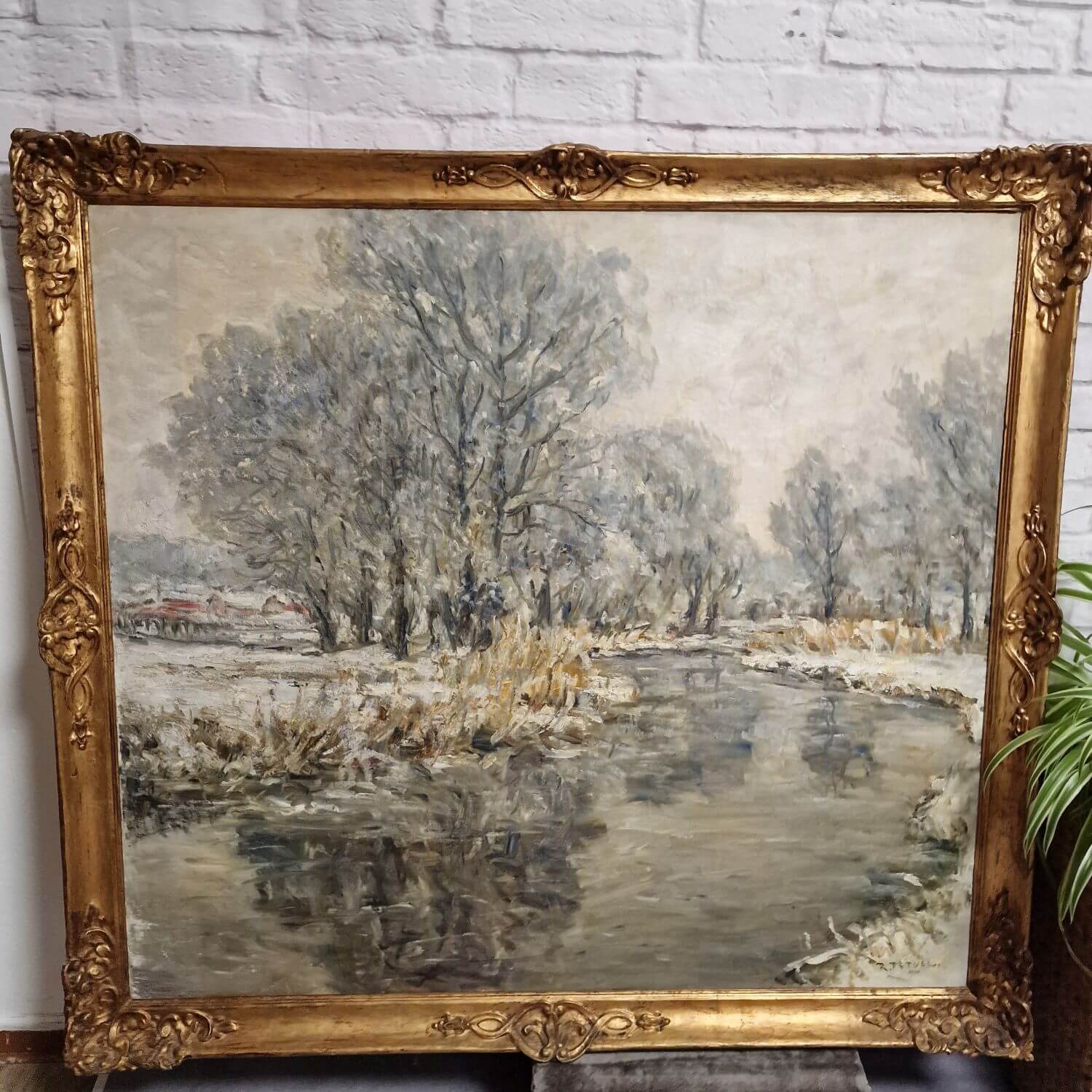 Großes Ölgemälde von Rudolf Petuel - Rauhreif - 1914 - in Prunkrahmen