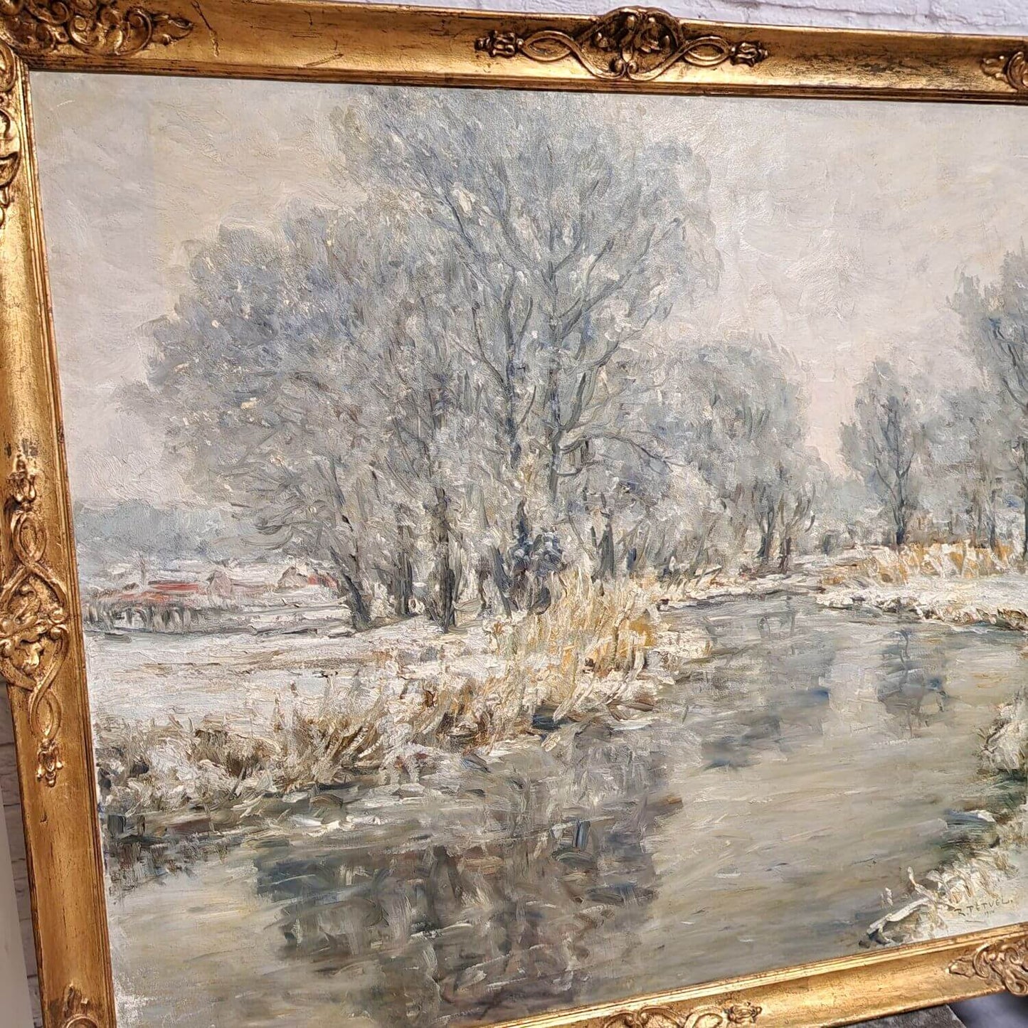 Großes Ölgemälde von Rudolf Petuel - Rauhreif - 1914 - in Prunkrahmen