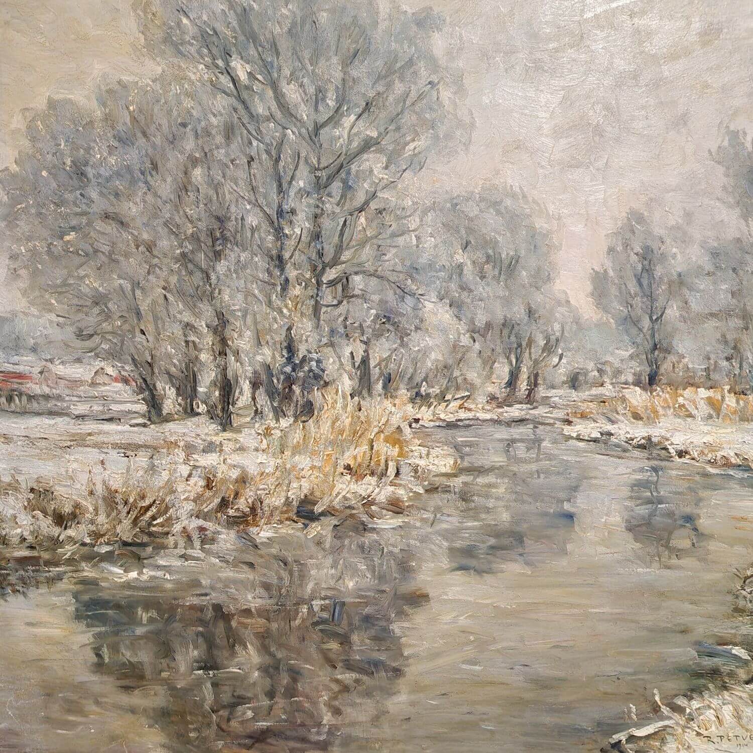 Großes Ölgemälde von Rudolf Petuel - Rauhreif - 1914 - in Prunkrahmen